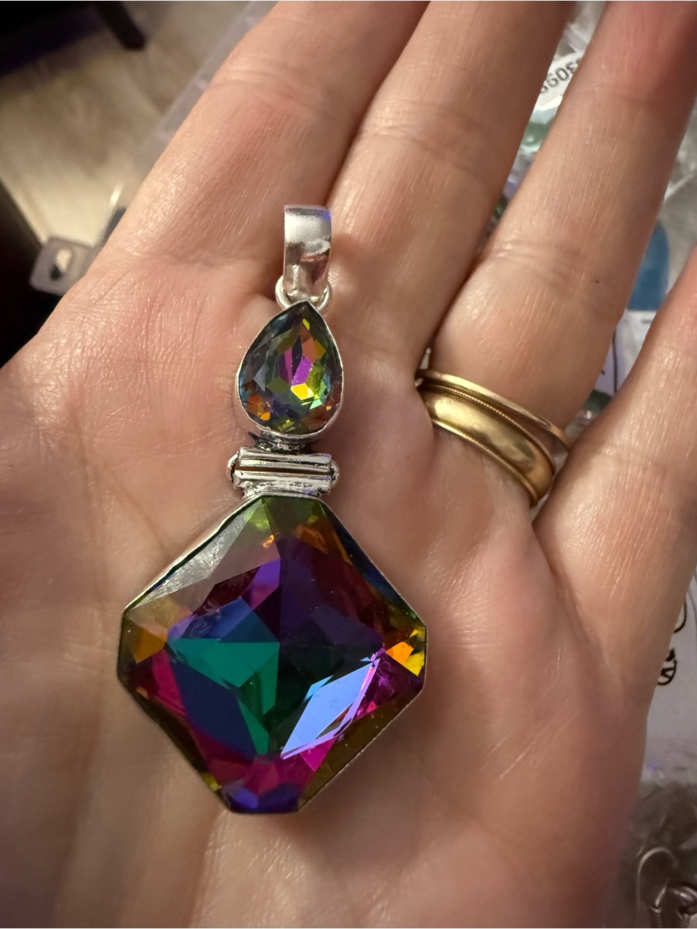 Sterling silver 925 Mystic Topaz Multicolor Pendant Necklace complimentary chain